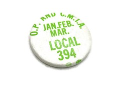 Vintage O.P. & C.M.I.A. Plasterers Cement Masons Union Local 394 Dues Pin Button picture