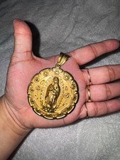 Gold Plated Christian Religious Medal Pendant Virgin Mary & Jesus Double-Sided picture