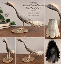 Vintage Hand Carved Horn Roadrunner Bird Sculpture 15” Long 10.5” Tall Folk Art picture