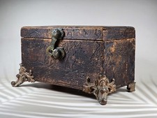 Antique Pyrography Box Grape Leaf Vine Flemish Art Style Eastlake Latch Feet picture