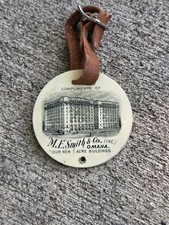 RARE 1907 M.E. SMITH CO. Omaha NEBRASKA Celluloid Watch Fob Luggage Fob & Strap picture