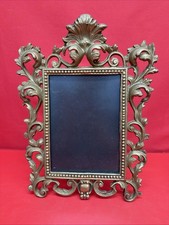 Vintage Heavy Brass Photo Frame Ornate Acanthus Scrollwork Easel Back picture