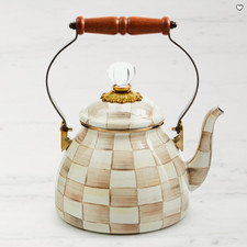 MacKenzie-Childs Mocha Check Tea Kettle Enamel Steel picture