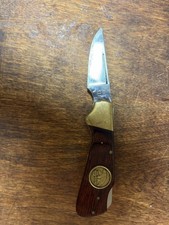 Vintage BTS Alaska Grizzly Folding Hunting Knife Wood Handle Brass Bolsters picture