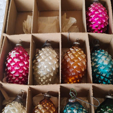 vtg Glass Multicolor Pinecone Christmas Hanging Ornaments Set Of 9 japan picture