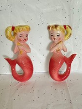 Vtg Norcrest Mermaid Pair Pink Blonde Hair Retro Bath Wall Plaque Lefton Napco picture