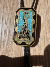 Vintage Cooper Metalcraft Handcrafted Inlay Turquoise Bolo Tie New Mexico 1981 picture