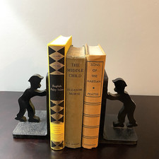 Vintage Cast Iron Working Man Bookends Black Felt Lining Set of 2 picture