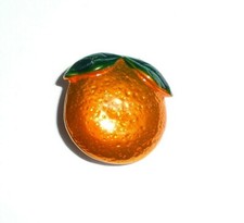 Wonderful Orange Metal Shank Button Orange & Green Orange Fruit Button  5/8
