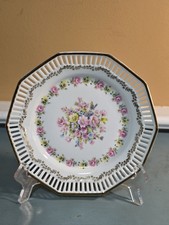 Vintage Schwarzenhammer Barvaria Porcelain Reticulated Plate Floral Gold Trim picture