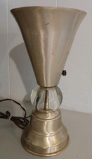 Vintage Mid Century Modern Brass & Lucite Ball Trumpet Cone Table Lamp Accent picture