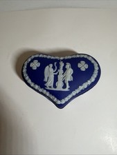 Wedgwood Jasperware Cobalt Blue Heart Trinket Box w/ 