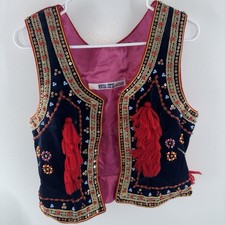 Vintage Polish Folk Vest Gorset  Krakow Velvet Sequins Tassels  Handmade Cepelia picture