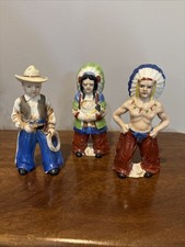 Three Vintage Hand Painted Bisque Porcelain Figurines Made In Japan picture