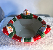 TT Collections Large Handmade Ceramic Snowman Container Bowl plant candy tree  picture