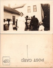 Vintage Real Photo Postcard Family Group House Sepia Unposted Early 1900s Card picture