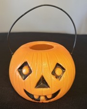 Vintage 4” Bayshore Diamond Eye Jack-O-Lantern Blow Mold Pumpkin Candy Bucket picture
