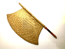 ANTIQUE PANKHA HAND FAN SOUTH ASIA INDIAN WOVEN BAMBOO FOLK ART picture