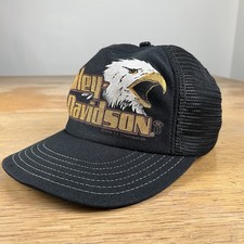 Vtg 80s Harley Davidson 3D emblem Eagle Snapback Mesh trucker hat distressed picture