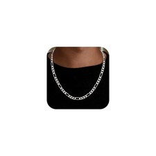 Silver Chain for Men, 925 Sterling Silver Over Figaro Chain Silver Necklace picture