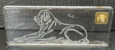 Vintage Signed 2001 Etched Glass Labrador Dog Pen Stand Desk Paperweight Base picture