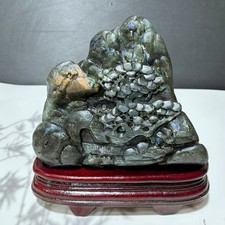 5.6LB Natural Labradorite Quartz Crystal Hand-Carved Mountain Scenery Sculpture picture