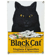 VINTAGE BLACK CAT CIGARETTES PORCELAIN SIGN ROAD GAS STATION CAMEL MARLBORO picture