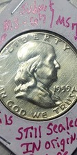 1959 Still Sealed Uncirculated Type 2 Franklin Half picture