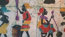 Large Vintage Tanzanian East African Batik Tribal Village Scene Tanzania Africa picture