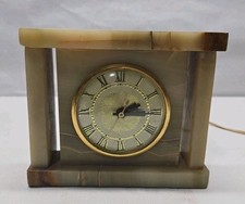 Vintage Mid Century Lanshire Movement Mantle Clock Marble Art Deco Style WORKING picture
