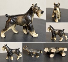 Vintage Miniature Schnauzer Dog Figurine Black Gray Ceramic Porcelain 3.5” READ picture