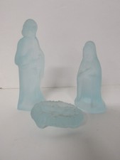 Glass Gallery Blue Frosted Glass Mary Joseph Baby Jesus Nativity Figurines picture