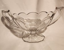 Vintage Small Art Deco Etched Glass Trophy Cup Glass Bowl w/ 2 Handles picture