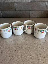 Vintage Made in Occupied Japan Floral Demitasse Cups Set of 4 Gold Trim 1940s picture
