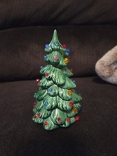 Vintage Green Ceramic Christmas Tree Small Multicolored Lights 6