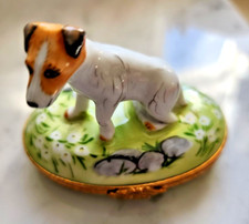 Artoria Peint Main Porcelain Limoges Trinket Box-Jack Russell Terrier Dog NEW picture