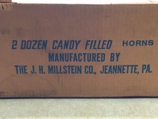RARE J.H. MILLSTEIN CO HORN O' CANDY 20 GLASS JEANNETTE PA CASE ORIGINAL BOX picture