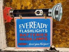 VINTAGE EVEREADY PORCELAIN SIGN OLD FLANGE FLASHLIGHT BATTERY MAZDA CAMPING LAMP picture