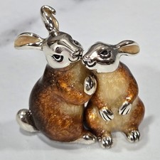 Saturno Sterling Silver Enamel Couple Rabbits Figurine 925 Kissing Nuzzling 35g picture