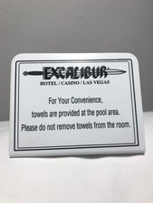 RARE Vintage Excalibur Hotel Casino Las Vegas ~ Pool Towel Room Placard picture