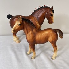 Vintage Breyer Traditional Clydesdale Stallion & Foal Set Model #80 & #84 Horses picture