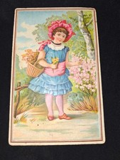 Victorian Trade Card - Girl w/ Pink Bonnet & Basket Unspecified picture