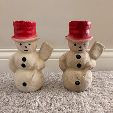 Vintage antique pulp-paper / papier-mâché snowman candy containers picture