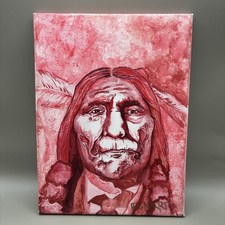 Cheyenne Native American Portrait Painting Ho NineWoomah Signed R Martin 9x12 picture