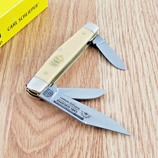 German Eye Stockman Pocket Knife Stainless Steel Blades Yellow Synthetic Handle picture