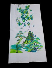 Vintage Alfred Shaheen Hand Printed Fabric Oriental Asian 2 Yards picture