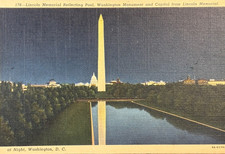 Original 1939 Washington DC Monument Reflecting Pool Night Curt Teich Postcard picture