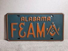 Vintage 1960's Alabama Booster License Plate - Freemasonry Masonic - REPAINTED  picture