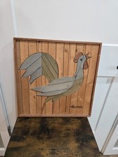 Vintage 70s Theodore DeGroot Lath Art Austin Productions Wooden Rooster 17x17 picture