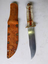 Vintage 1940s Original Fixed Blade Trench Art Knife/Leather Sheath picture